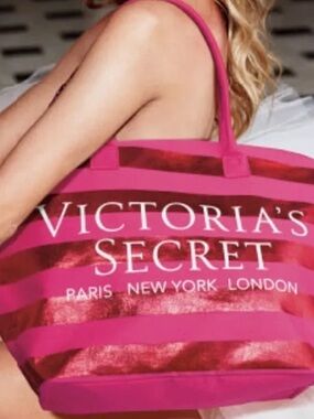 Victoria's Secret Pink Striped Beach Getaway Weekender Tote Bag